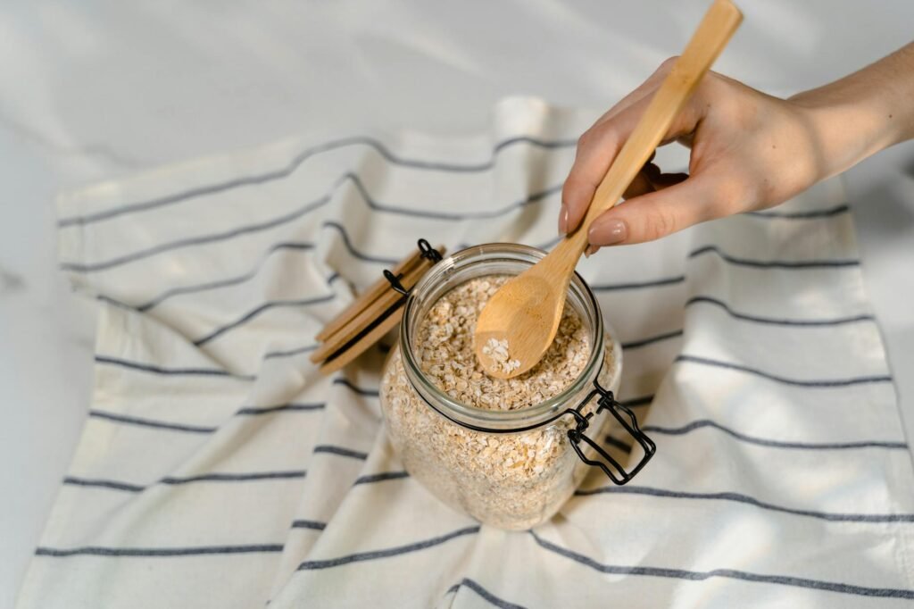 Pantry-style vegan baking ingredients arranged on a kitchen counter
